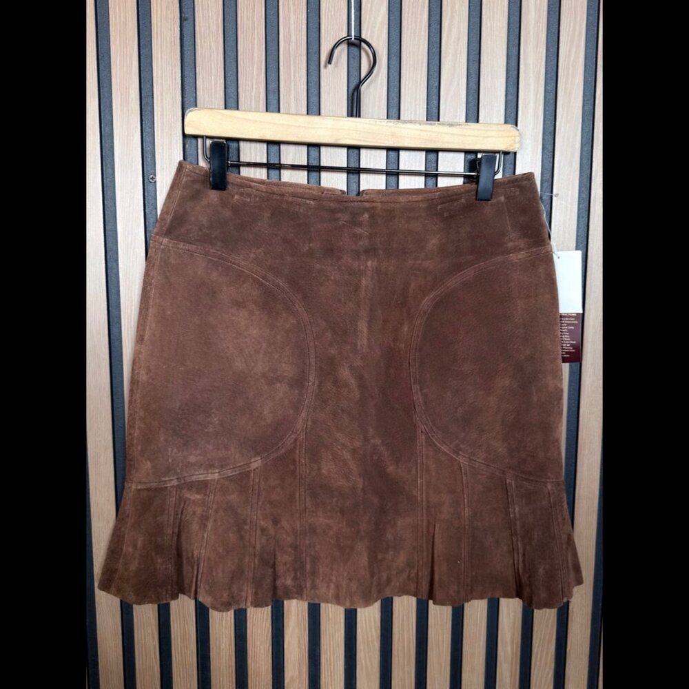 Margaret Godfrey Mermaid Skirt 8 Petite Womens Beige Suede Genuine Leather Mini